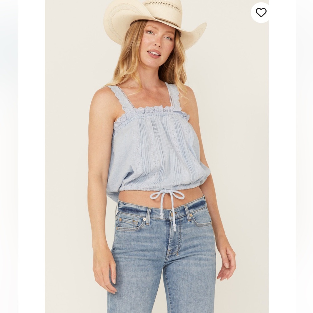 Free People Women's Because Of You Tank Top in Chambray Size Large NWT RT $68